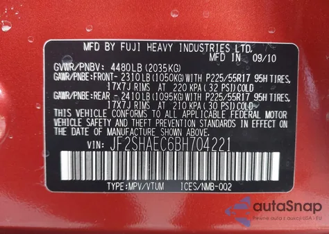 2011 Subaru Forester 2.5X Limited from USA, damaged, VIN JF2SHAEC6BH704221